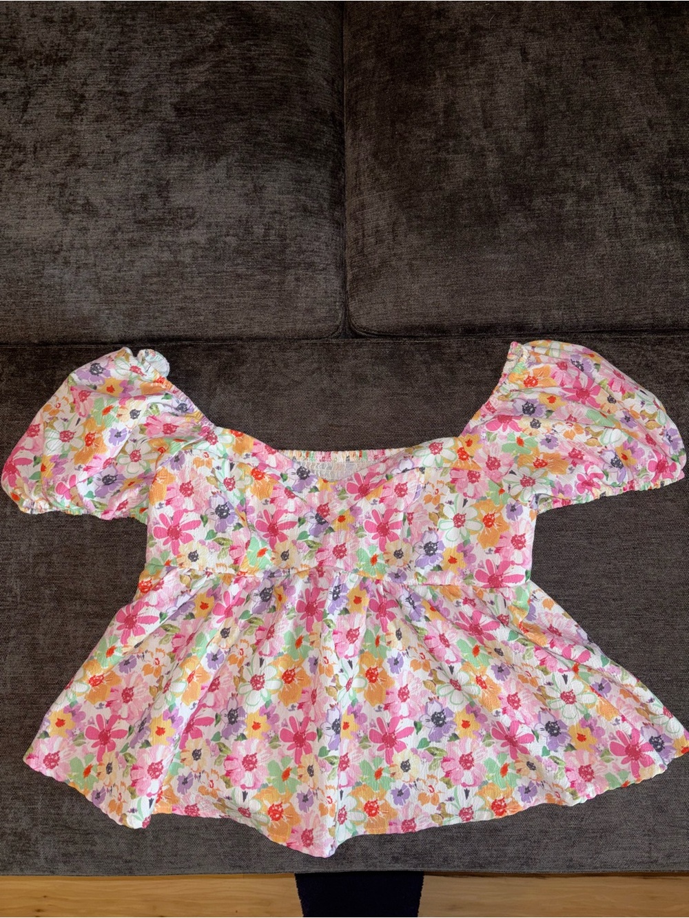 SHEIN Pink Floral Puff-Sleeve Top